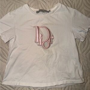 Dior Kids White Tee with Pink Embroidered Logo